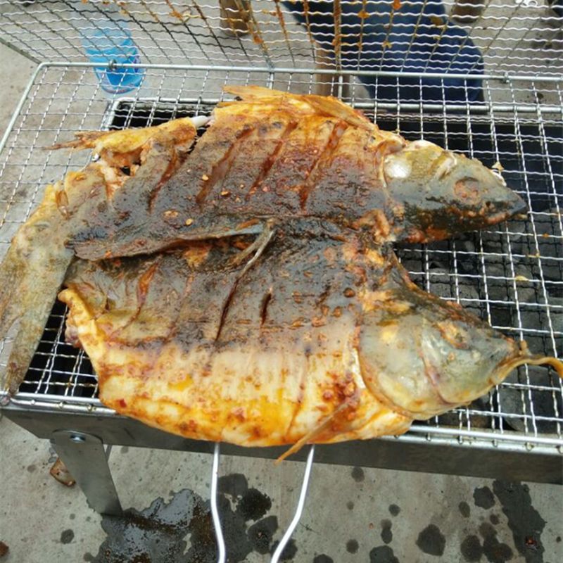 烤鱼夹烧烤网夹多功能不锈钢网格烤菜夹羊肉串篦子户外烧烤工具 铁烤网[27x17]小号赠油刷