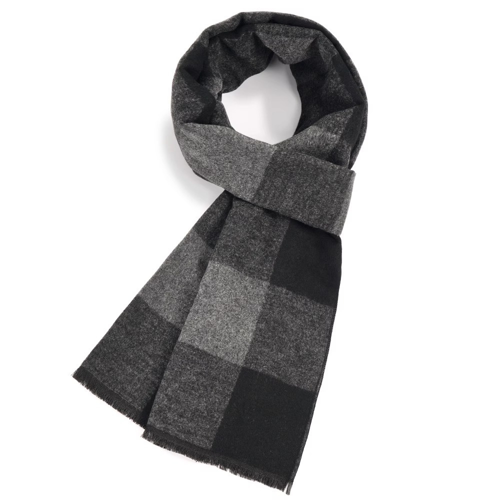 围巾男中老年冬季格子保暖羊毛加厚老人围脖男士高档爸爸冬款高清大图