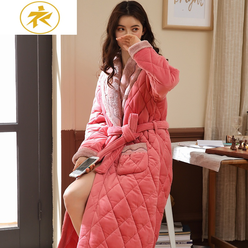 ideamini冬季睡袍女冬珊瑚绒夹棉加厚加长款睡衣秋冬加绒保暖浴衣女士