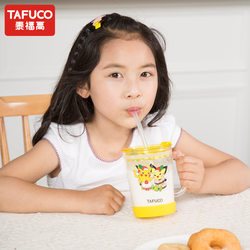 日本泰福高(TAFUCO)宝可梦皮卡丘耐热玻璃杯喝水杯大容量手柄杯牛奶杯马克杯饮水杯带盖水杯
