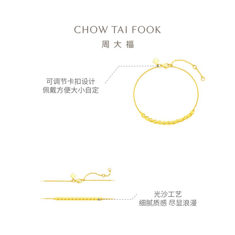 周大福珠宝首饰经典心轨女款足金黄金手链计价(工费:420元)EOF860送礼图片