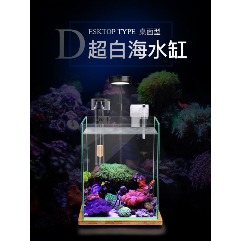 桌面海水缸全套 桌面鱼缸海水鱼缸 带蛋分带过滤 超白玻璃鱼缸高清大图