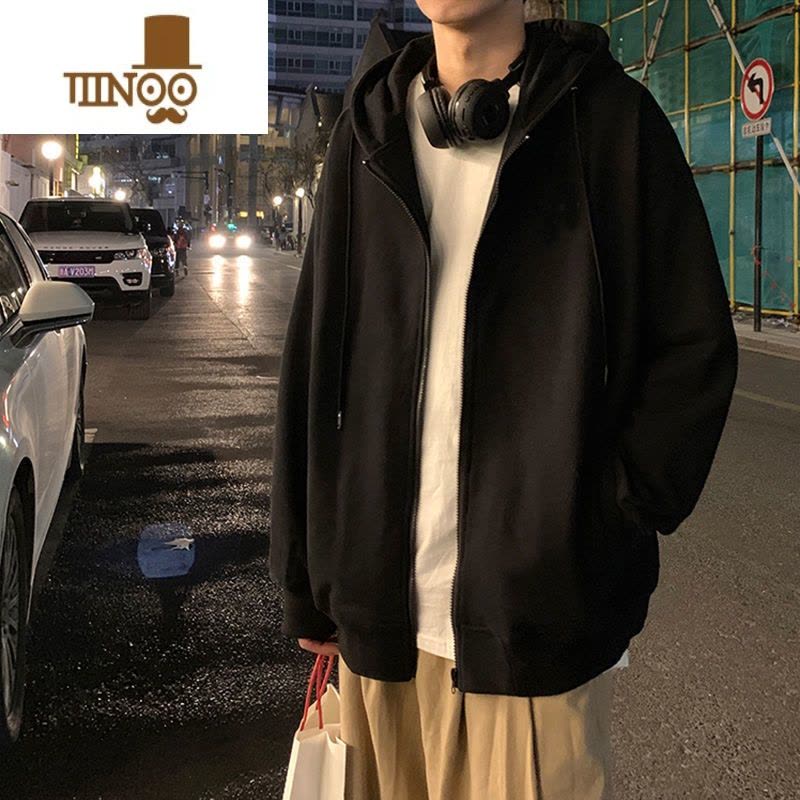 YANXU开衫拉链外套男士款冬季加绒卫衣连帽潮流百搭夹克宽松上衣服图片