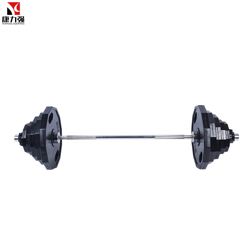 康力强LP20黑色橡胶包胶两孔杠铃片十二边手抓大孔杠铃片家用配重举重片高清大图