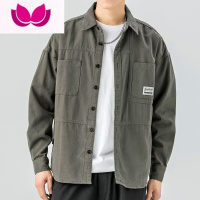 七斓男士2022新款长袖衬衫休闲宽松衬衣潮复古工装古衬衬2 3XL 3036#灰绿色