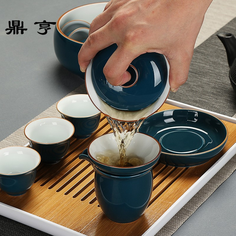 鼎亨陶瓷功夫茶具套装家用简约盖碗壶承三才碗工夫泡茶器茶洗茶盘