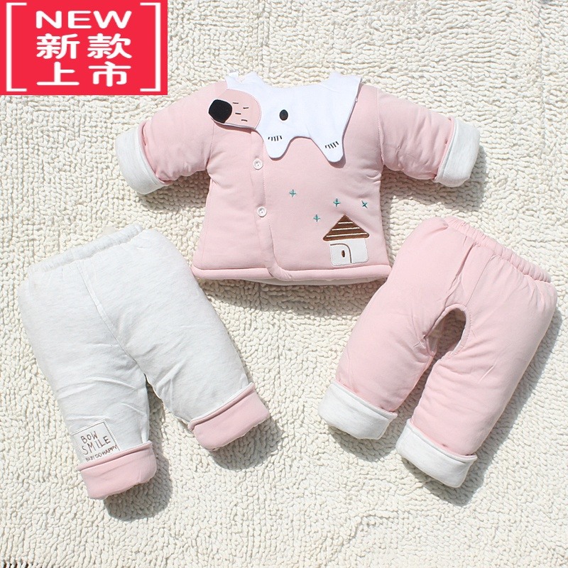 可莉允新生儿加厚棉衣三件套宝宝秋冬装棉服棉袄初生婴儿衣服外套装