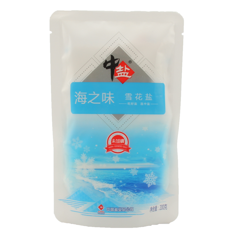 [不含抗结剂]海之味 雪花盐200g*4 未含碘 中盐河北新一代精制细盐厨房调味品调味料 央企品牌品质保障 河北特产