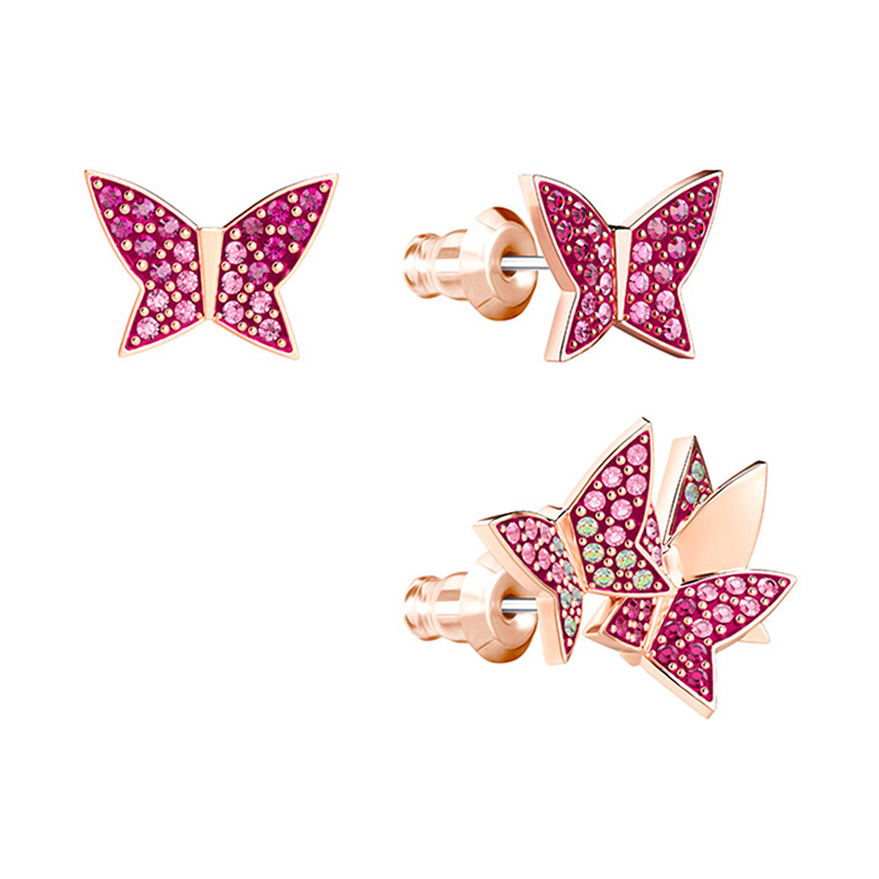 [直营]施华洛世奇(Swarovski) 人造水晶 蝴蝶穿孔耳环 欧美风格 送恋人 女士耳饰