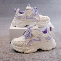 秋季新款儿童运动鞋女童老爹鞋透气网面休闲学生女孩跑步鞋子_915 36码（内长约21.5厘米） 紫色