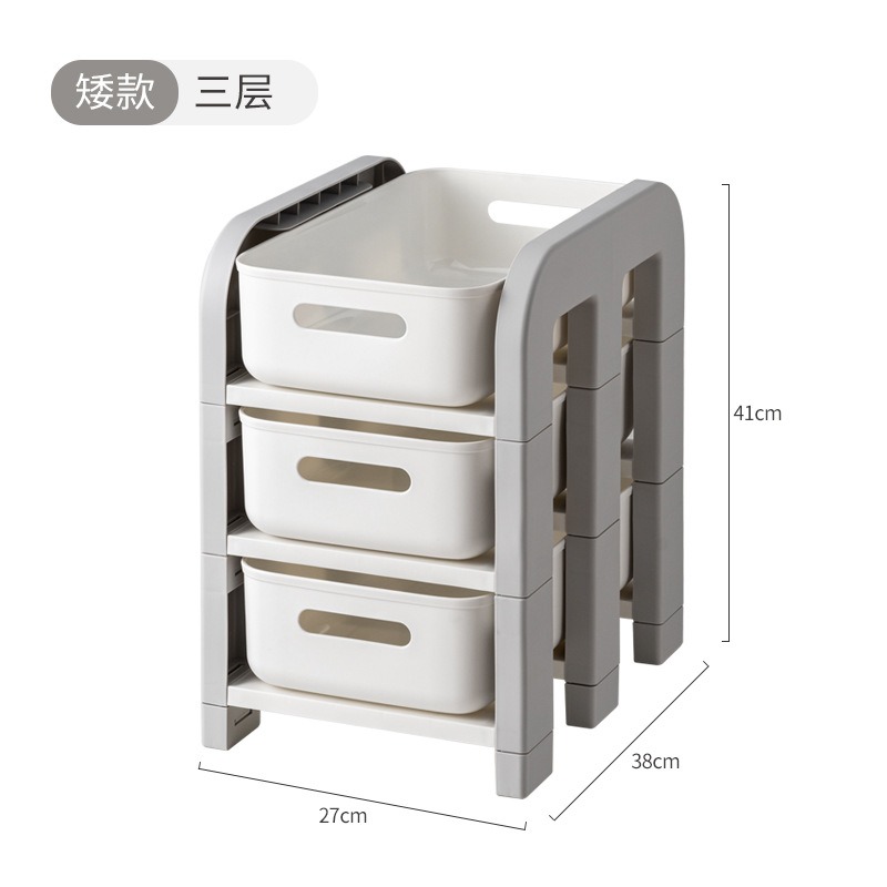 华普思小推车置物架落地厨房浴室移动收纳层架宿舍桌下桌上多层储物架灰白三层(三层矮)