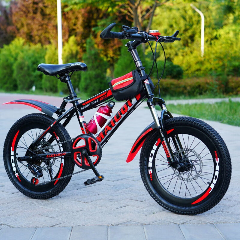 儿童青少年变速山地车6到15岁男女适用学生单车18 22 24寸 黑红减震双碟刹变速尊享版 20寸适合身高125-140cm