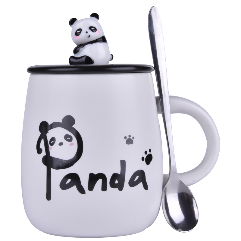 创意马克杯带盖勺ins少女生咖啡陶瓷杯子可爱水杯家用个性潮流熊猫杯