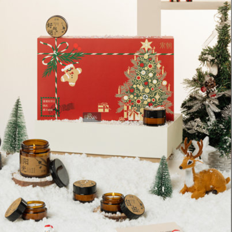 宋朝 致友人蜡烛礼盒(圣诞版) 8种香型(梅酒、月桂、梅满、禅茶、木兰、雪松、玉兰、玫瑰檀香)高清大图