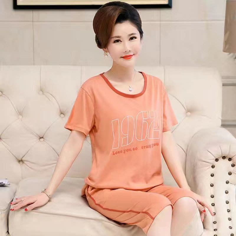 棉质睡衣女夏季薄款中老年短袖七分裤妈妈夏天新款家居服莎丞图片