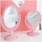 欧式爱心双面化妆镜便携台式梳妆镜宿舍美妆镜子高清公主镜 粉色梅花单面镜子带收纳盘(送梳子)