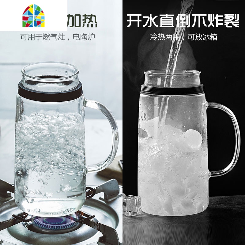 冷水壶玻璃可高温防爆密封防尘大容量凉白开水瓶耐热放冰箱家用 FENGHOU 两只单杯凉水壶高清大图