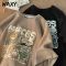 WAXY韩版潮流运动卡通字母纯棉短袖t恤男oversize宽松上衣男装ins