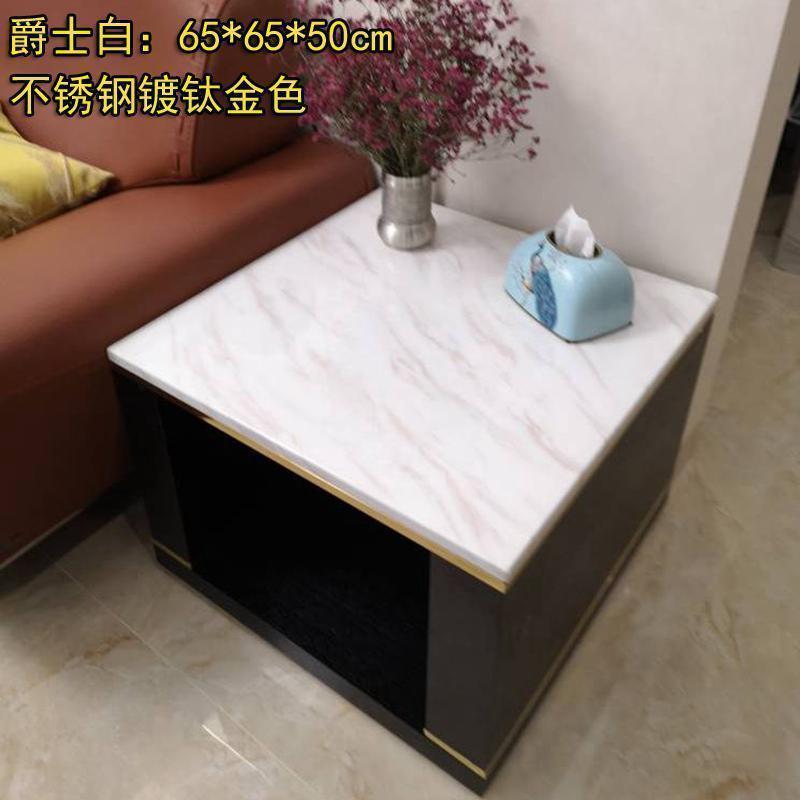 森美人轻奢木语大理石角几北欧钛金小茶几床头电话几沙发边柜边几 爵士白：65*65*50cm