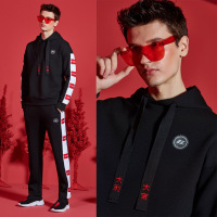 361°连帽套头卫衣男2019春季新款大吉大利361°串标拼接运动服男士