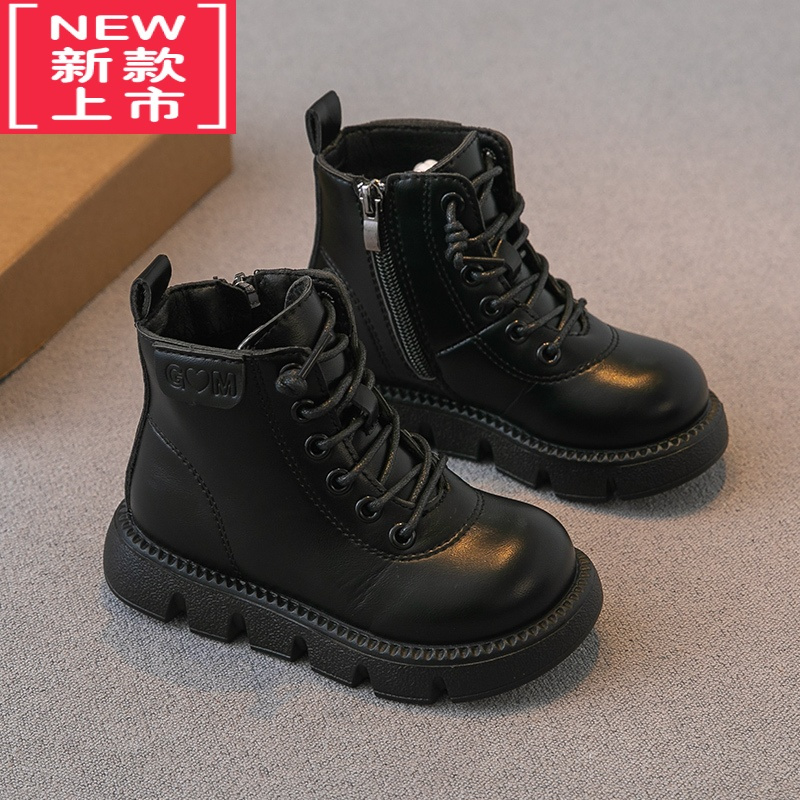 可莉允女童靴子2022冬季新款儿童鞋子马丁靴加绒二棉短靴洋气皮靴英伦风