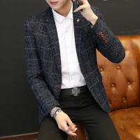 莎丞 2021春秋季新款男士西装格子韩版修身青年小西服休闲英伦外套单西潮