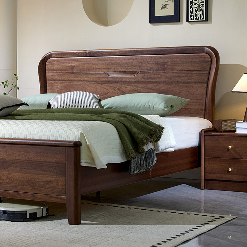 青木川 简约现代南美黑胡桃木全实木床1.8米双人床1.5米两米单人床大板直拼主卧室民宿小户型家用休闲成人结婚榫卯床架高清大图