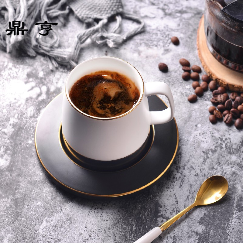 鼎亨创意北欧ins简约马克杯 陶瓷咖啡杯套装家用水杯茶杯带杯托勺