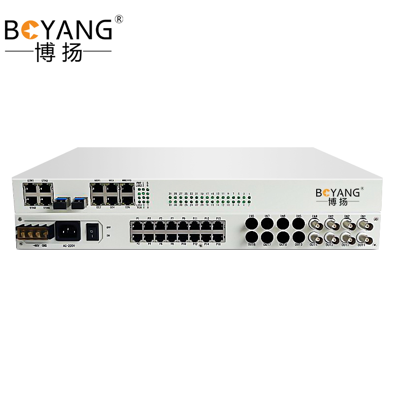 博扬 综合业务电话光端机 4E1+20路电话+4路千兆以太网物理隔离 10G光口LC单纤40km机架式1对