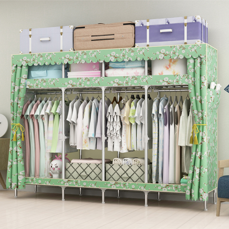 家时光 简易涤棉布衣柜2米超大25mm加粗钢架防尘双人布衣柜组装布衣橱