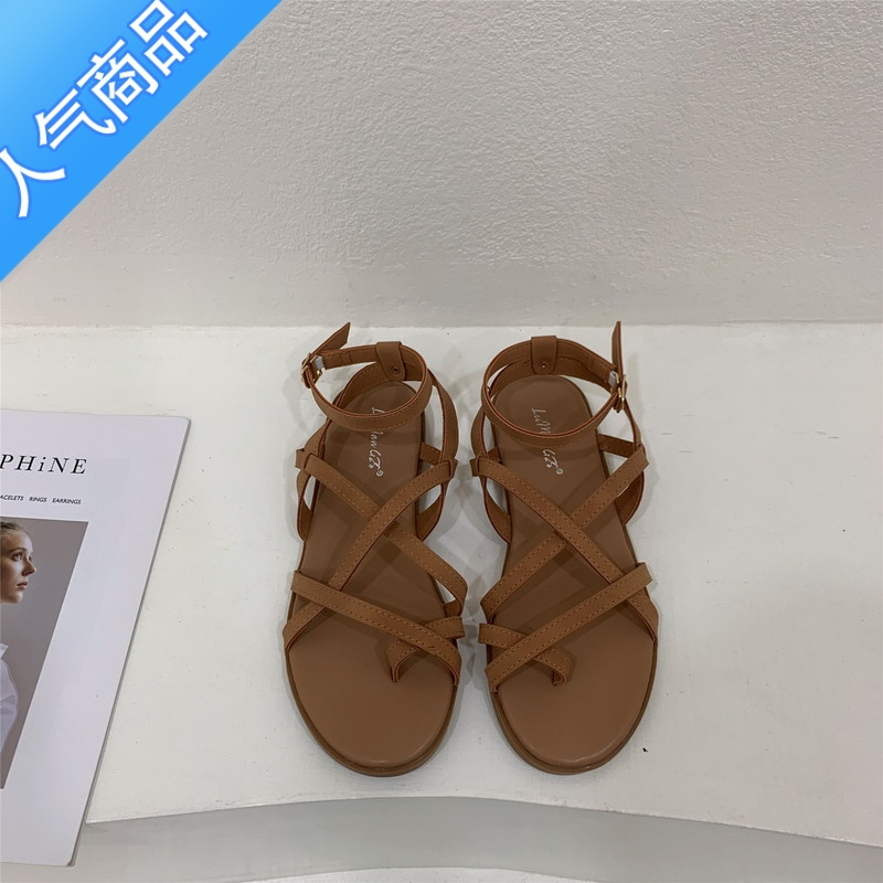SUNTEK时装凉鞋女夏平底2021年新款韩版软妹学生仙女度假风罗马沙滩鞋子