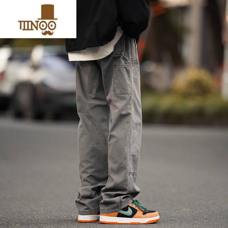 YANXU军绿色牛仔裤男宽松ins水洗阔腿工装裤潮牌复古拖地直筒裤子图片