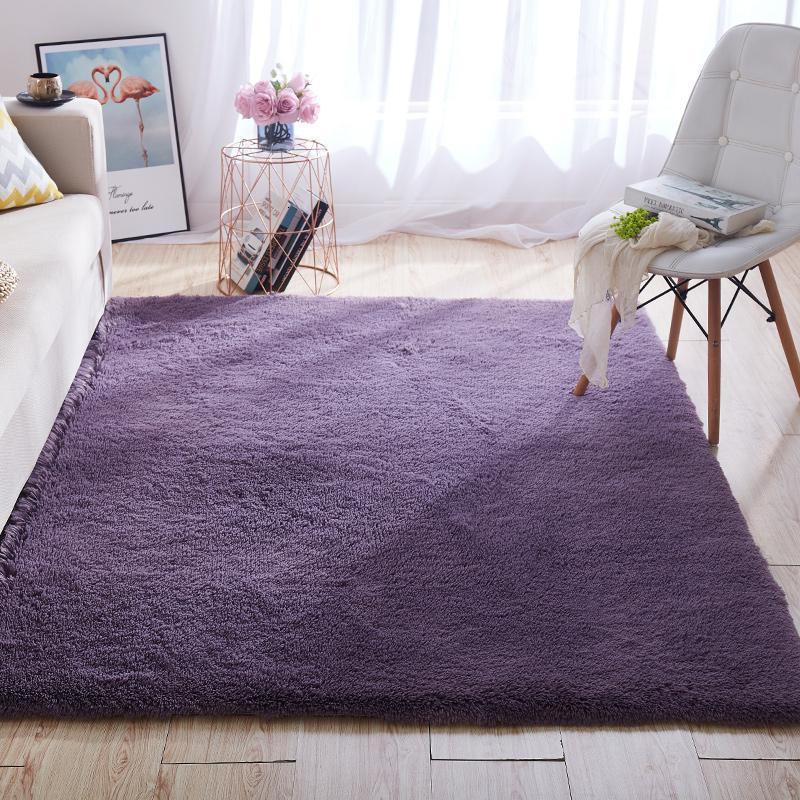 美帮汇北欧长毛客厅地毯沙发茶几毯ins网红房间毛毯垫子出租房改造地垫 灰紫色 160x120厘米