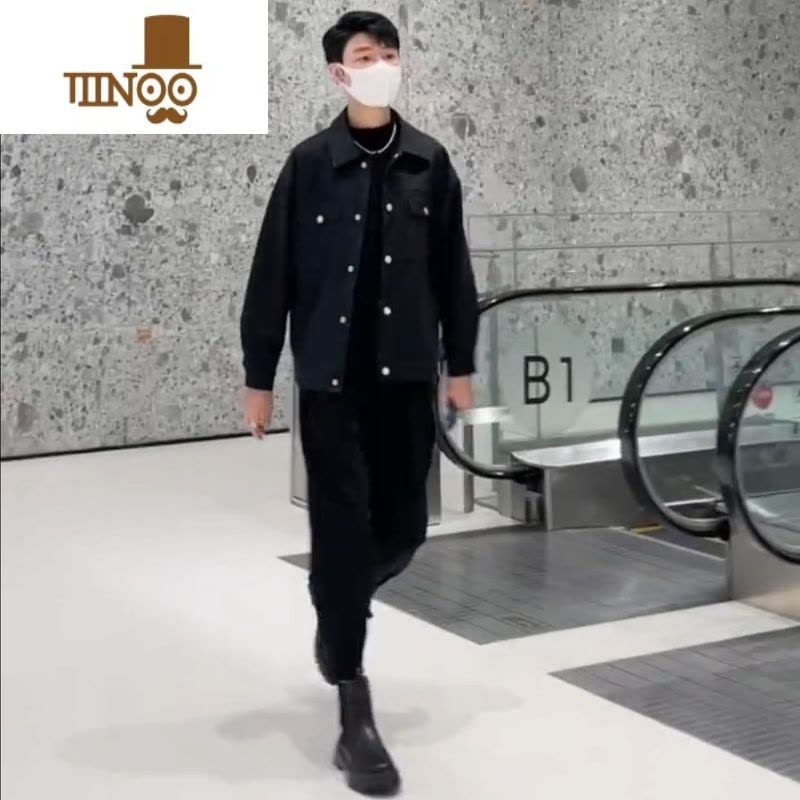 YANXU潮男前线[套装]2023帅气百搭假皮衣外套痞帅翻领皮夹克图片