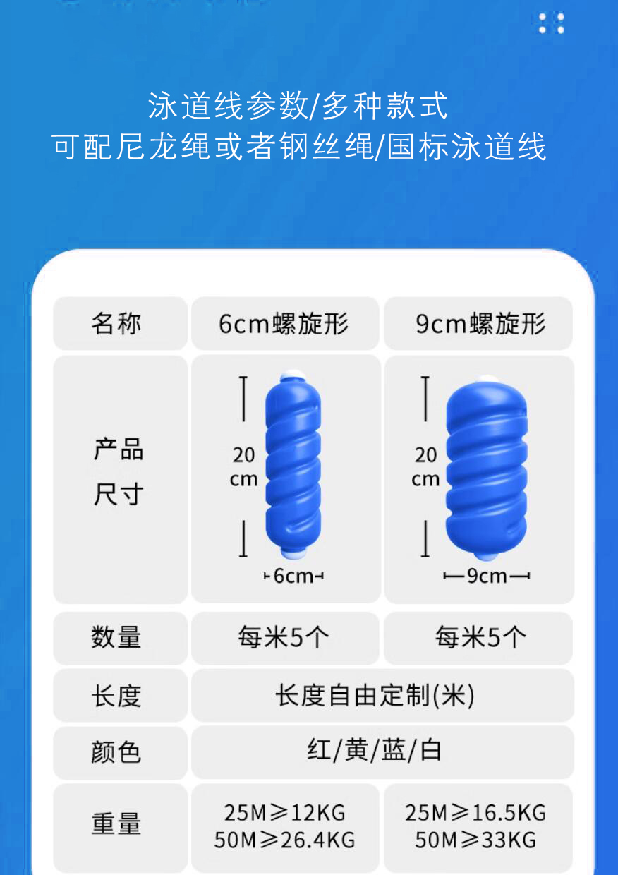 群泰 游泳池泳道线 浮桥水线 比赛线 泳池分道线六棱型直径15cm/长50米高清大图