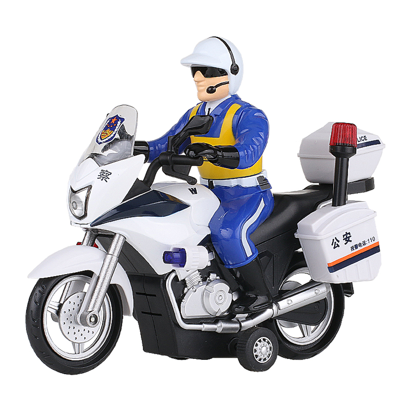 男孩仿真合金警车模型小摩托车玩具车模儿童摩托回力声光惯性高清大图
