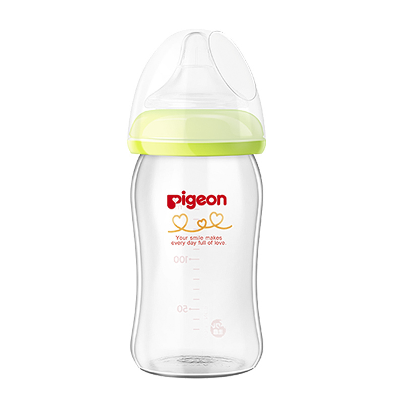 日本贝亲(PIGEON)新生母乳实感标准口径防胀气婴儿玻璃奶瓶160ml 绿色