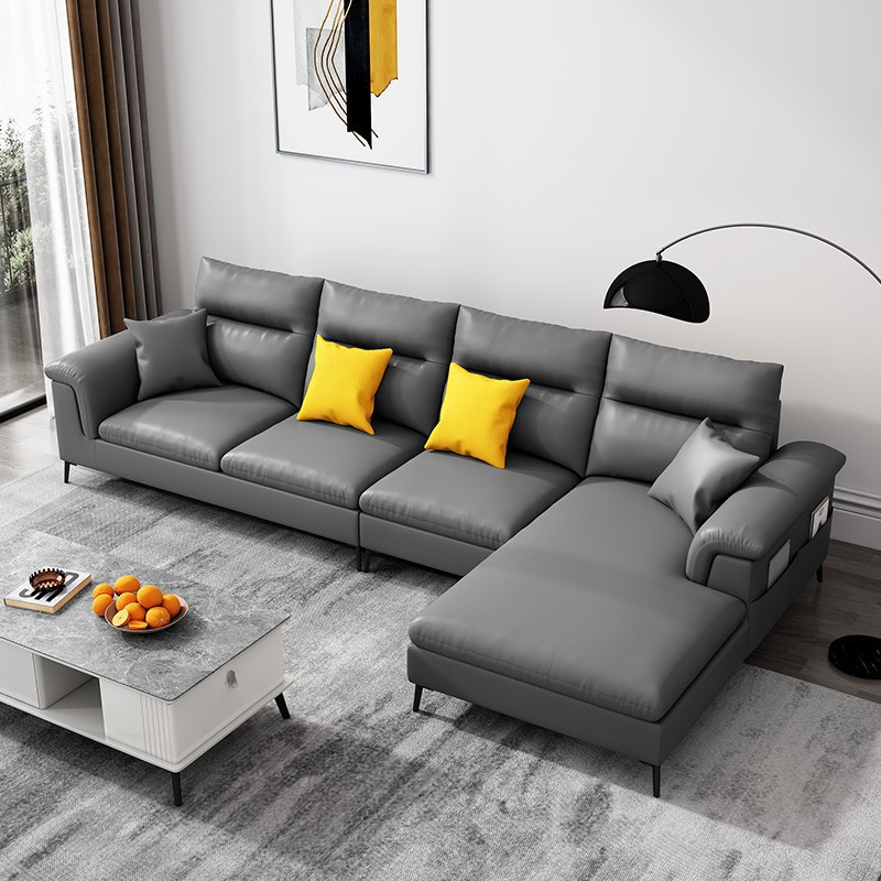 现代舒适客厅家具小户型懒人三人贵妃位现代简约家用皮沙发db2814视频