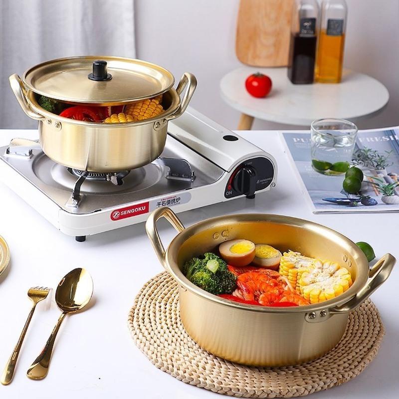 韩国厨房泡面锅铝合金锅网红双耳拉面锅小煮锅韩式冷面锅搅饭锅 14cm