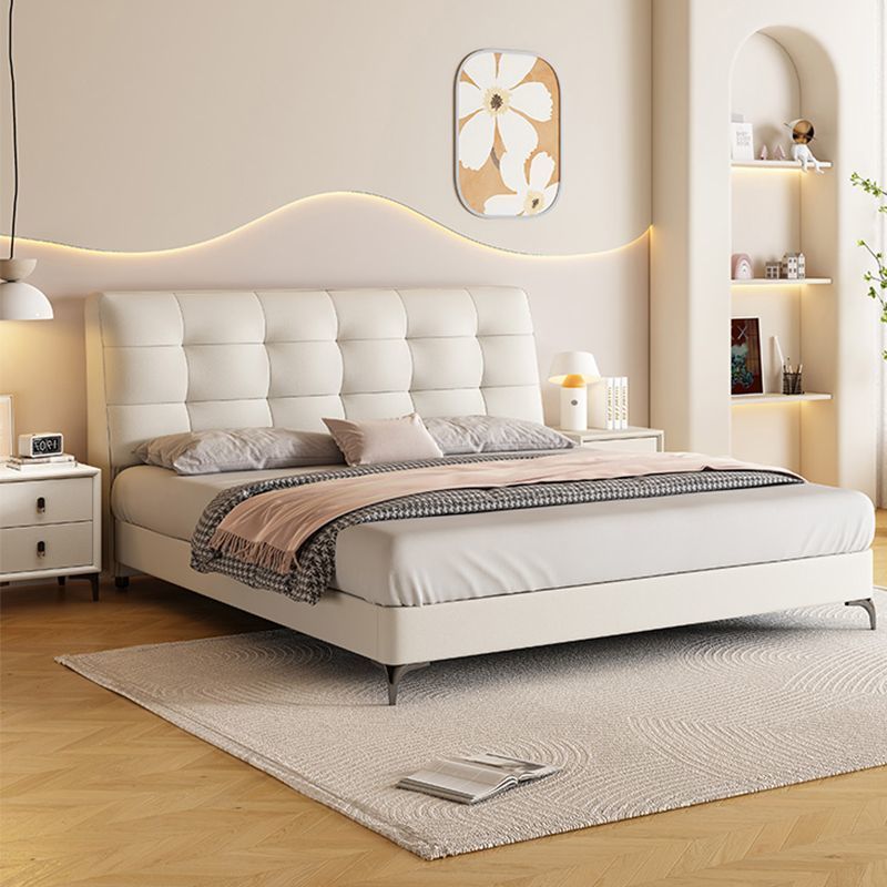 奶油风真皮床轻奢现代简约双人床主卧室实木储物床家用软包大婚床高清大图