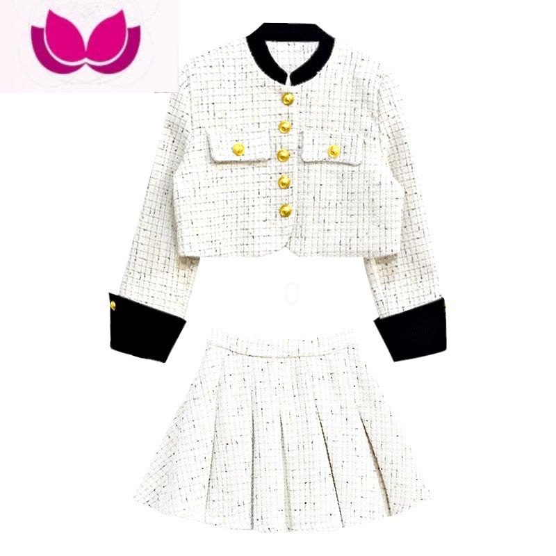 七斓小香风时尚名媛气质套装女装冬季新款加厚短外套百褶半身裙子图片