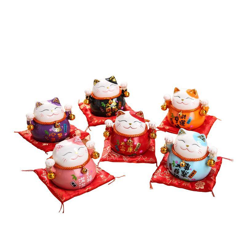 猫摆件 小号可爱陶瓷存钱罐创意汽车办公桌家居饰品开业 三维工匠 桔色4.5寸-财运亨通