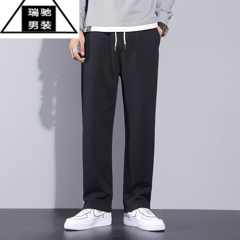 狮王运动裤男夏季薄款黑色垂感男款卫裤直筒裤男生裤子男士休闲裤长裤