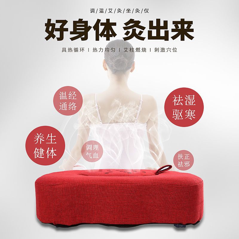艾灸仪家用坐灸仪熏蒸坐盆全身坐垫家庭式妇科臀部艾灸家用仪 红色 送隔姜盘+镊子+图