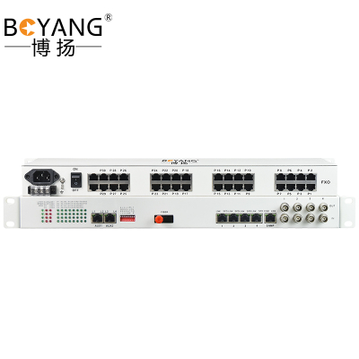 博扬 综合业务电话光端机 4路E1+30路电话+4路百兆以太网物理隔离 单纤100km 机架式 1对