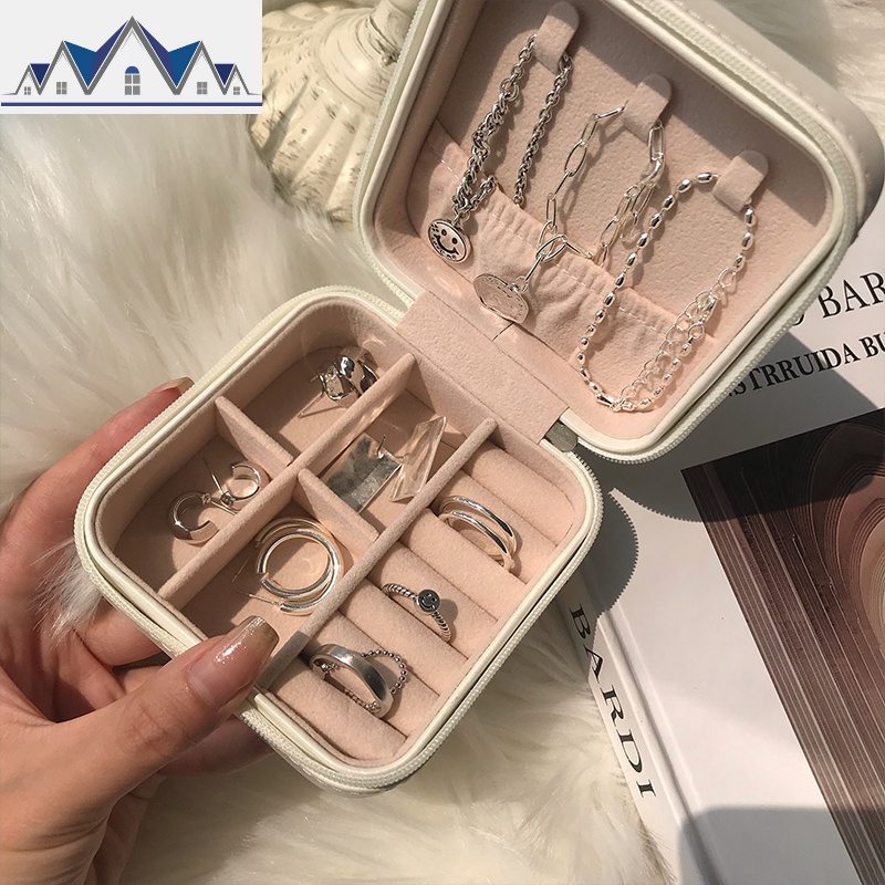 芒果饰品ins风饰品盒收纳盒简约项链耳环耳钉精致便携首饰盒_1_213 白色收纳盒