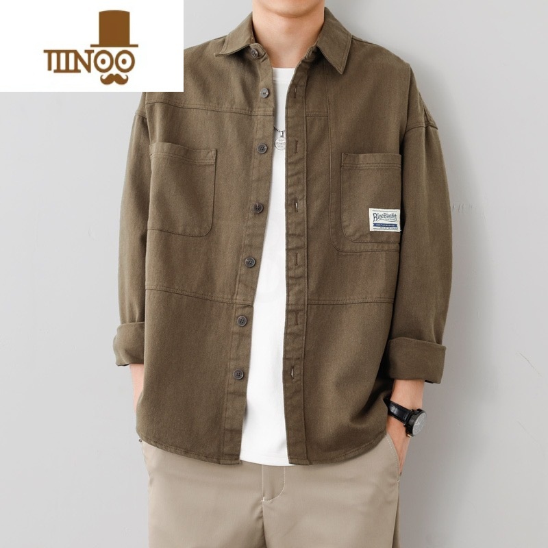 YANXU工装衬衫式外套男士休闲衬衣时尚宽松日系潮流开衫翻领夹克薄高清大图