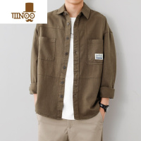 YANXU工装衬衫式外套男士休闲衬衣时尚宽松日系潮流开衫翻领夹克薄