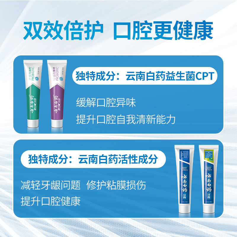 云南白药520g健康牙膏4支套装(留兰香型120g+薄荷香型150g+冰柠薄荷105g+激爽薄荷145g)高清大图