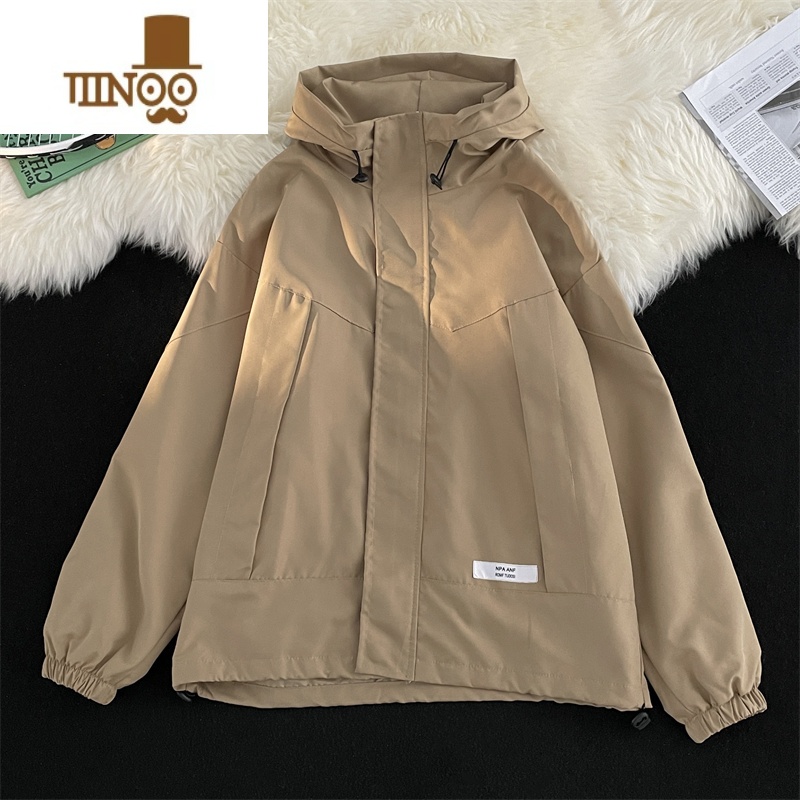 YANXU日系冲锋衣外套男生新款潮牌痞帅上衣服连帽户外防水风衣夹潮 2XL 棕色